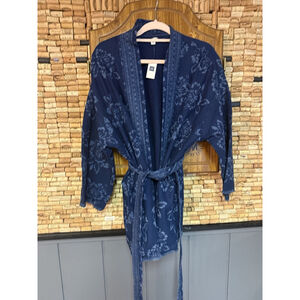 NWT GAP Navy Fringe Floral Kimono Wrap Jacket Sz XXL Boho Country Preppy